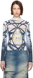 Y/Project Blue Bondage Print Long Sleeve Fitted T-shirt