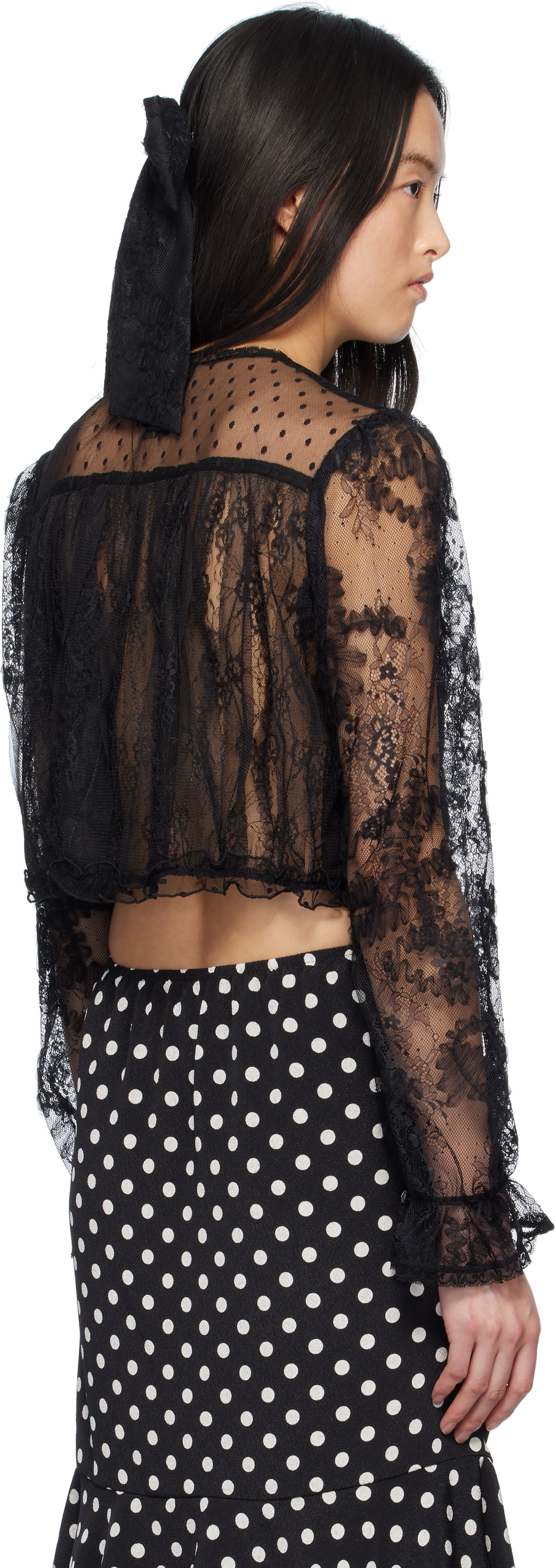 Anna Sui Black Lace Combo Bed Cardigan