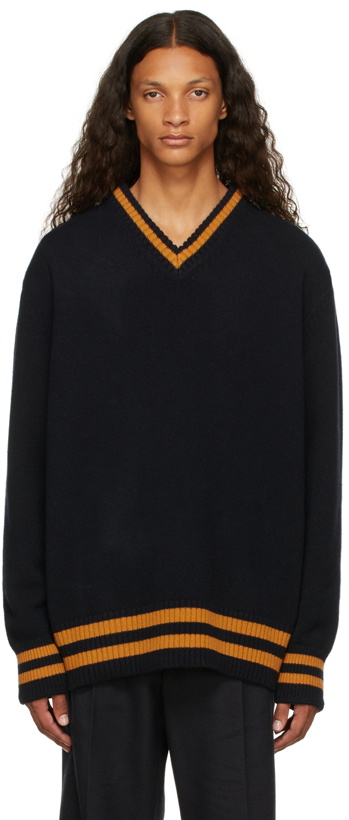 Photo: Maison Margiela Navy & Orange Wool Oversized Sweater