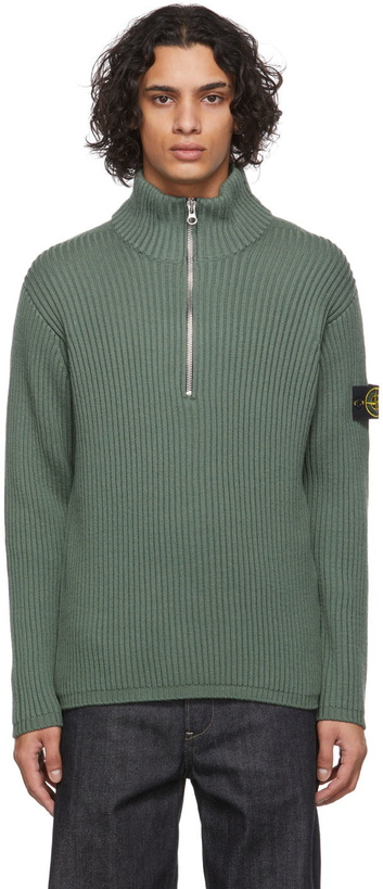 Photo: Stone Island Green Rib Knit Wool Sweater