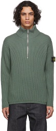 Stone Island Green Rib Knit Wool Sweater