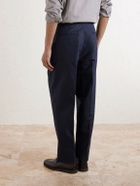 Brunello Cucinelli - Tapered Pleated Cotton and Linen-Blend Trousers - Blue