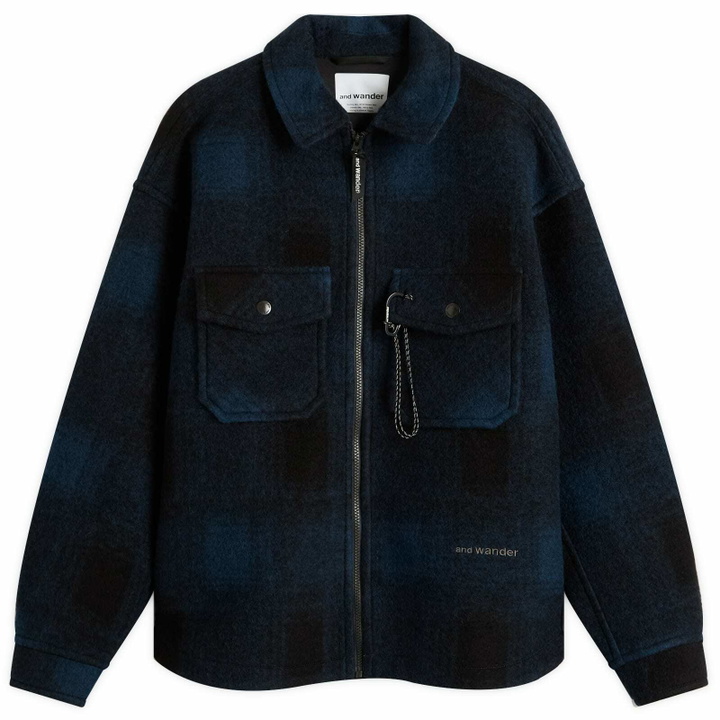 Photo: and wander Men's Shaggy Wool Zip Jacket in Navy