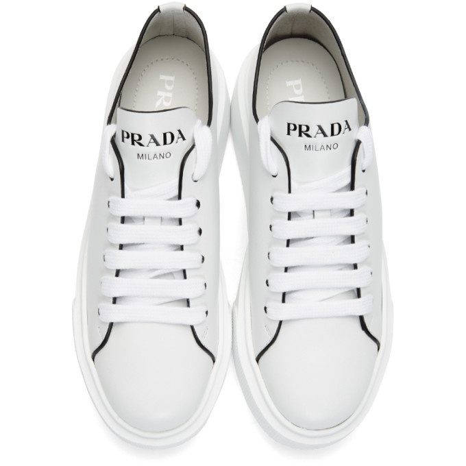 Prada White Cassetta Logo Platform Sneakers Prada