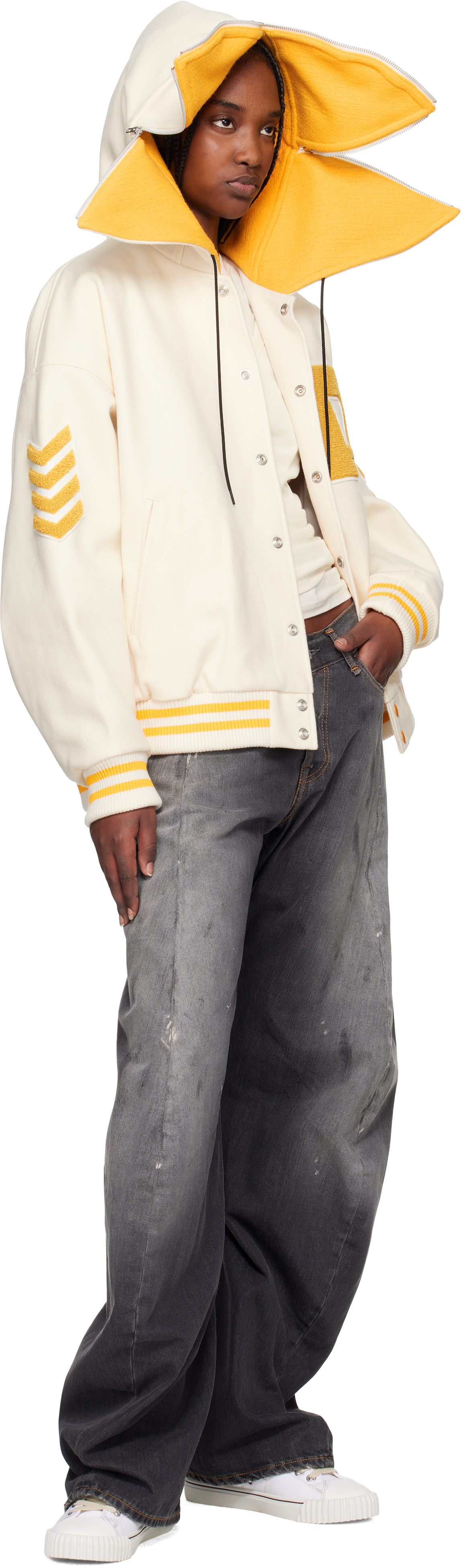 doublet Off-White Petal Mouth Hood Varsity Bomber Jacket