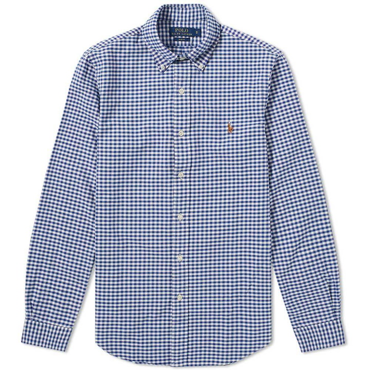 Photo: Polo Ralph Lauren Slim Fit Button Down Gingham Oxford Shirt Blue