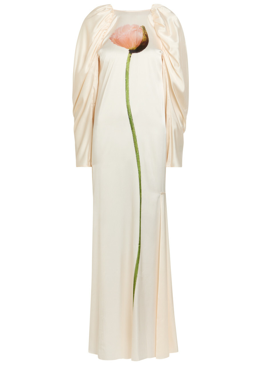 Simone Rocha Poppy Floral-print Satin Gown Cream