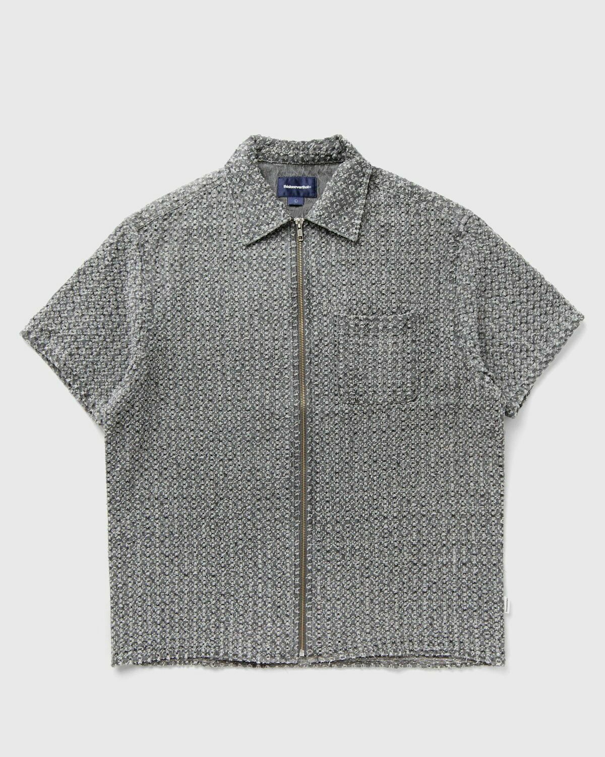 Thisisneverthat Damaged Denim Zip S/S Shirt Grey Mens Shortsleefe