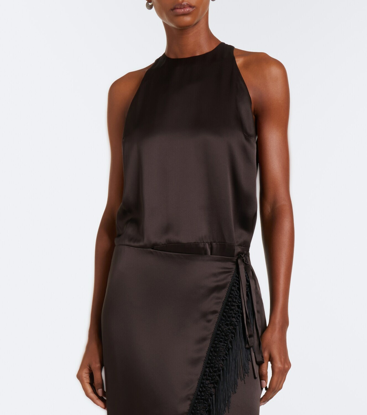 SIR Lula fringed asymmetric silk maxi dress