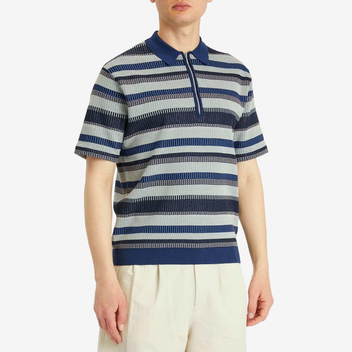 Beams Plus Men's Half Zip Knit Polo in Navy Beams Plus
