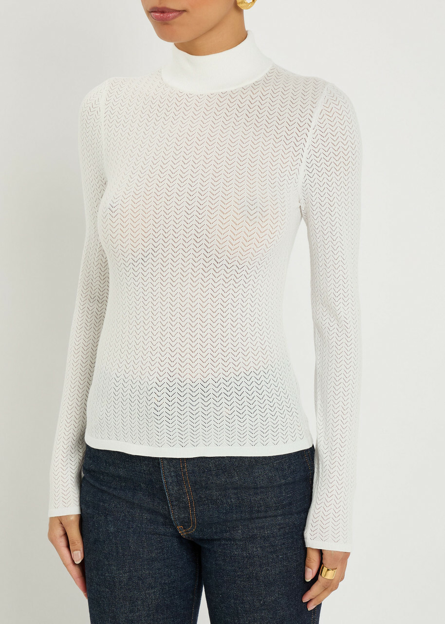 Alice + Olivia Lanie Pointelle Knit top White