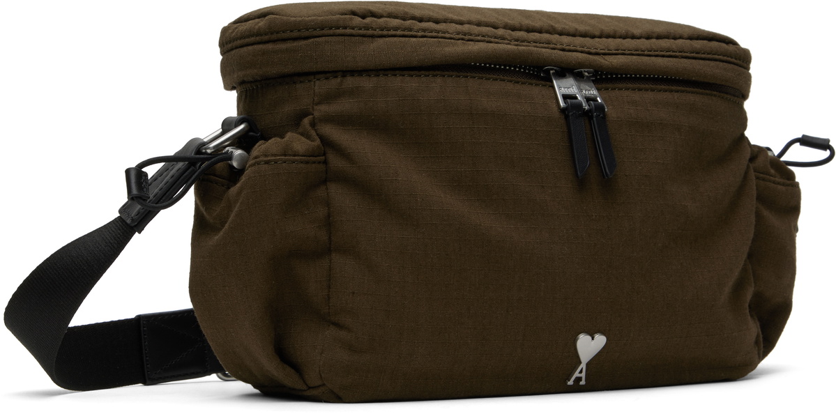 AMI Paris Khaki Canvas Ami de Coeur Messenger Bag
