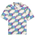Gucci Men's GG Game Big Vacation Shirt in Ivory/Blue