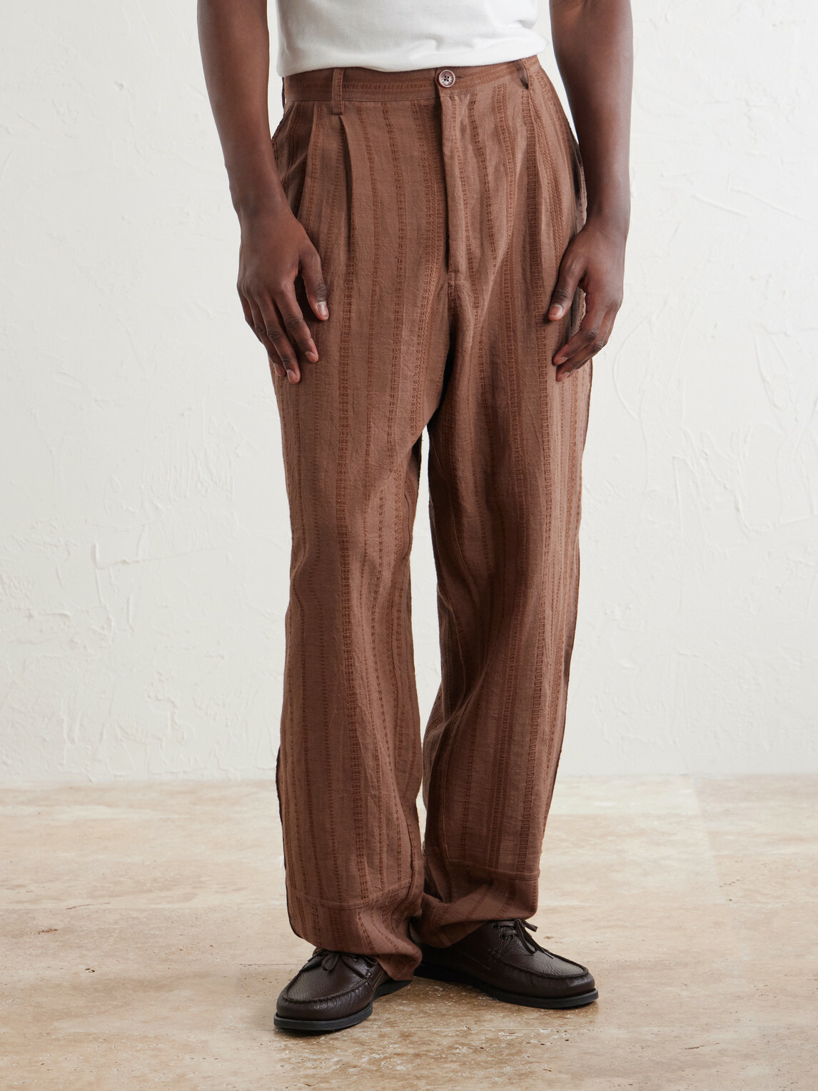 Kardo - Antonio Straight-Leg Striped Cotton-Canvas Trousers - Brown