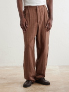 Kardo - Antonio Straight-Leg Striped Cotton-Canvas Trousers - Brown
