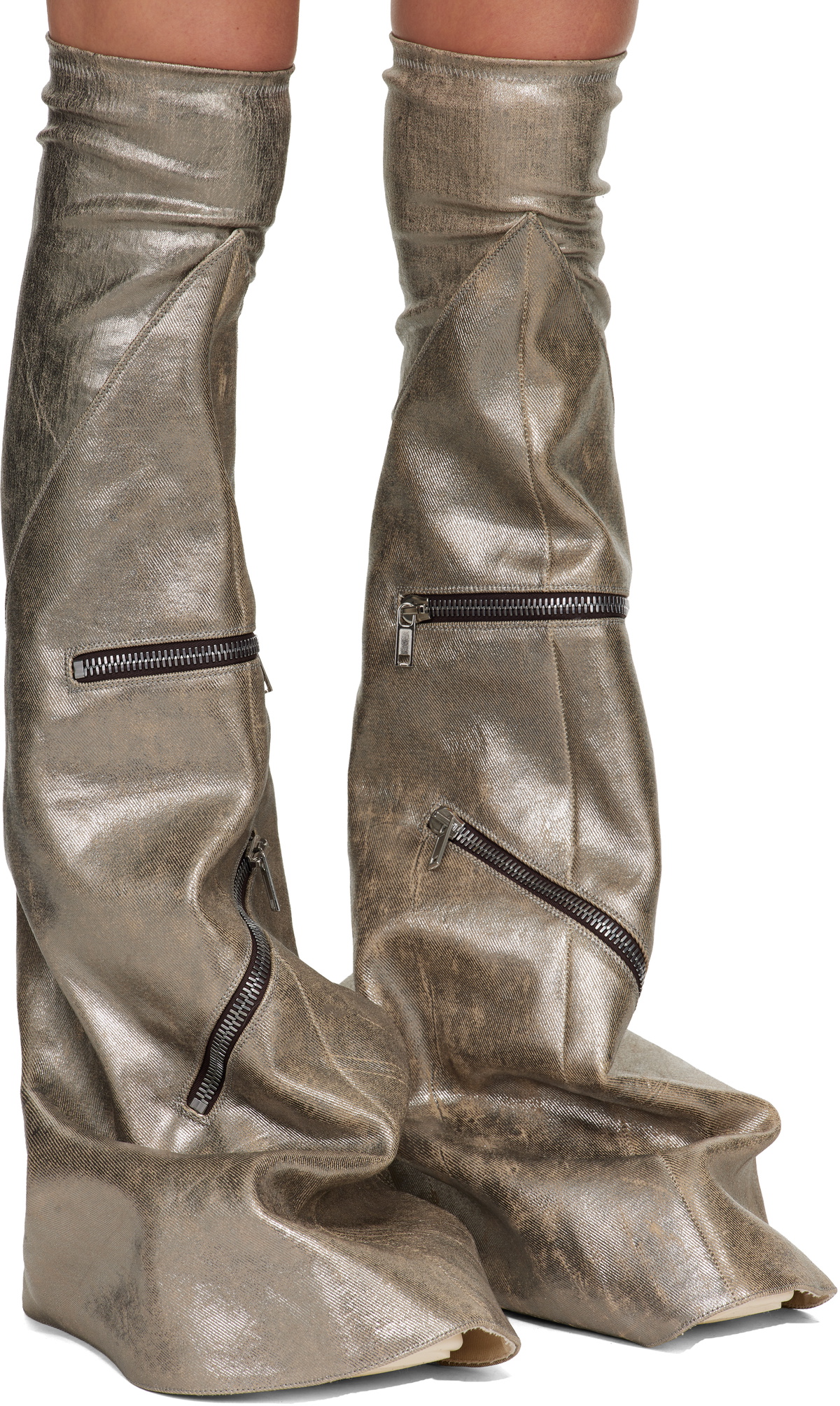 Rick Owens DRKSHDW Silver Concordians Cargo Fetish Tall Boots Rick 