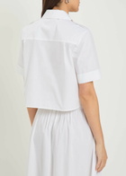 Tory Burch Romy Cropped Stretch Cotton-poplin Shirt White