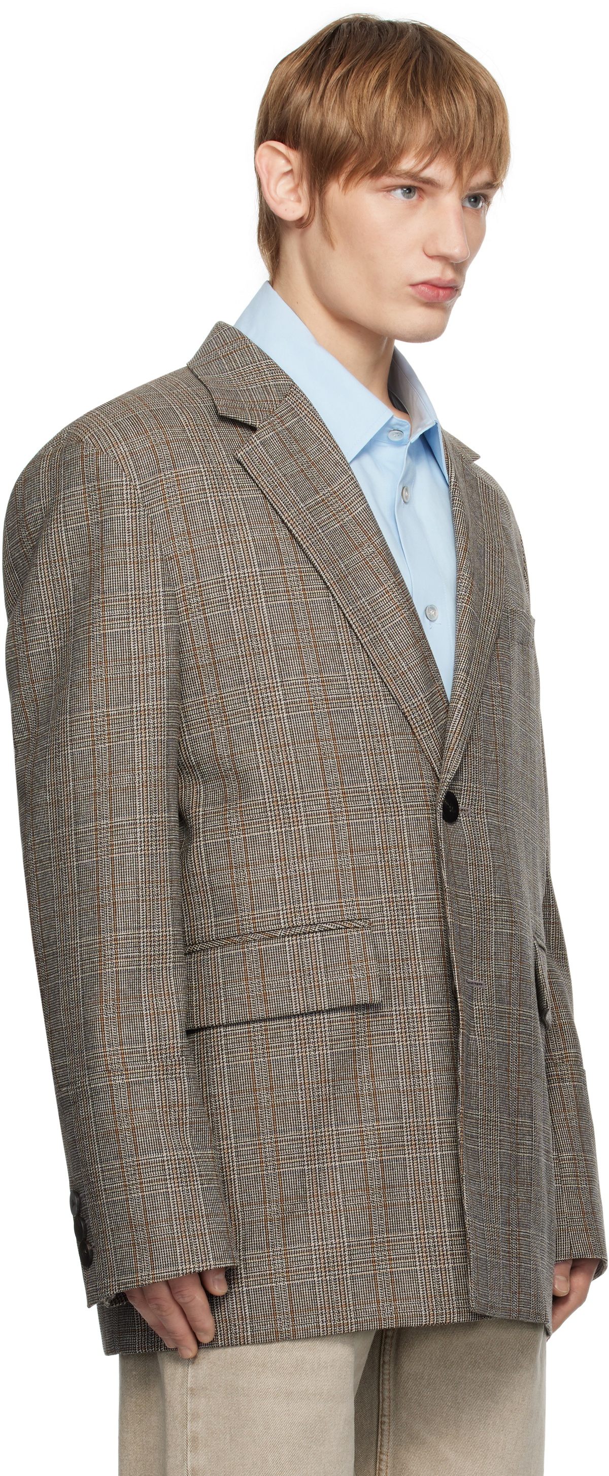 WOOYOUNGMI Gray Check Wool Single Blazer