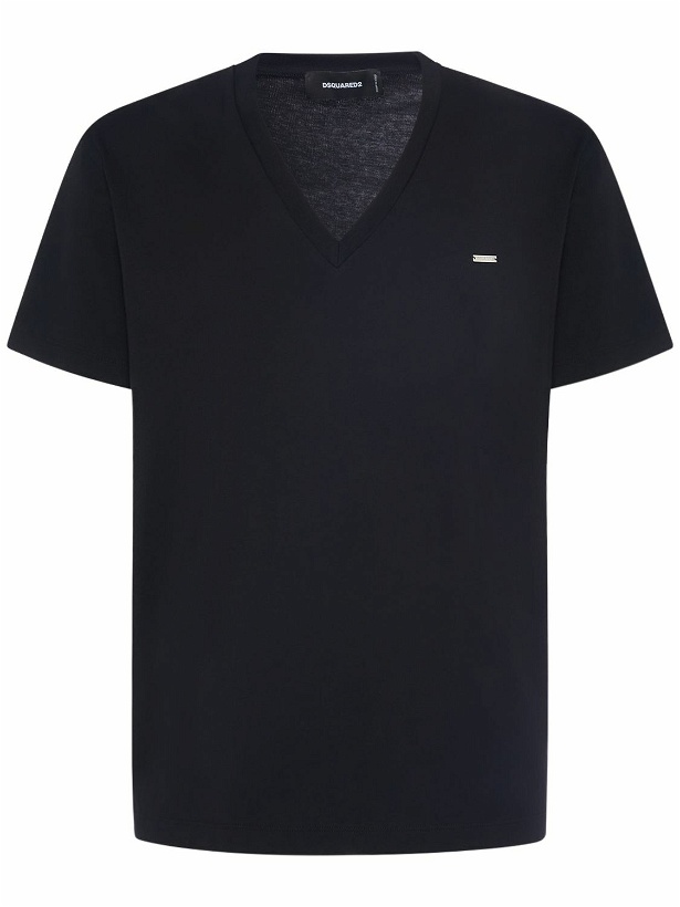 Photo: DSQUARED2 - V-neck Logo Cotton Jersey T-shirt