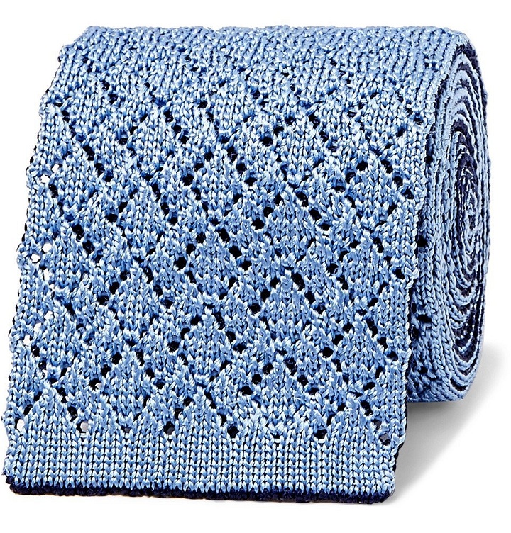 Photo: Ermenegildo Zegna - 7cm Reversible Knitted Silk Tie - Men - Blue