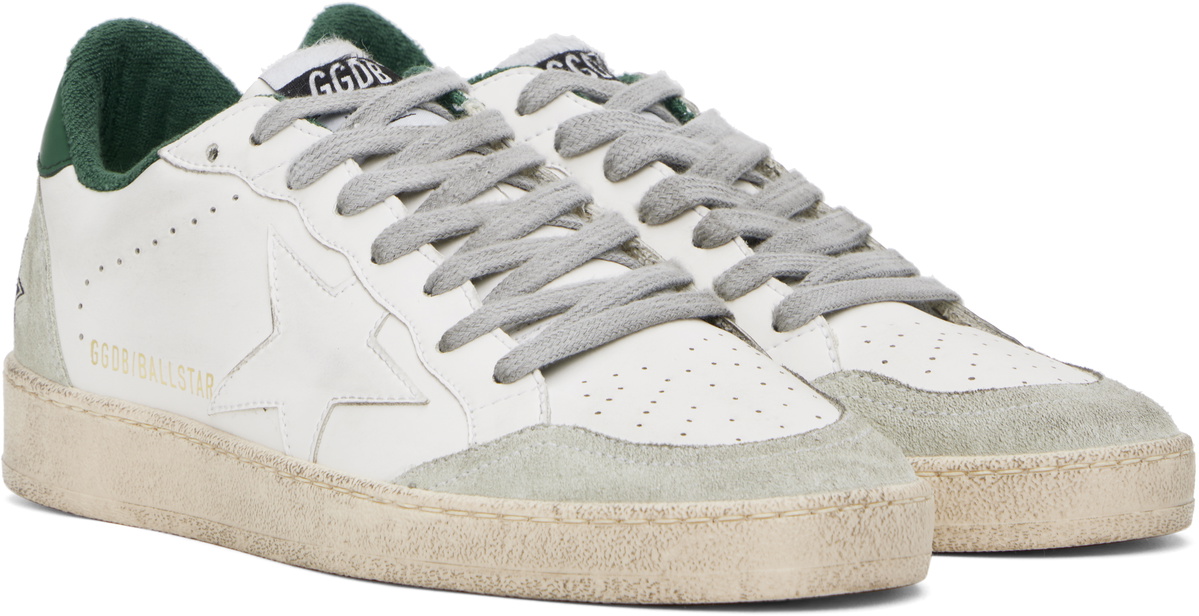 Golden Goose White & Green Ball Star Sneakers