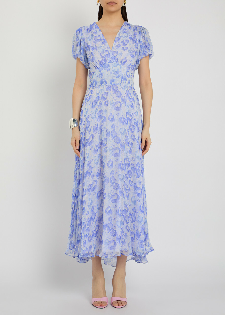 Rixo Corrine Floral-print Chiffon Maxi Dress Light Blue