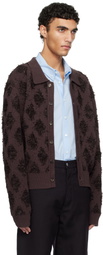 RECTO Brown Fringe Jacquard Knit Cardigan