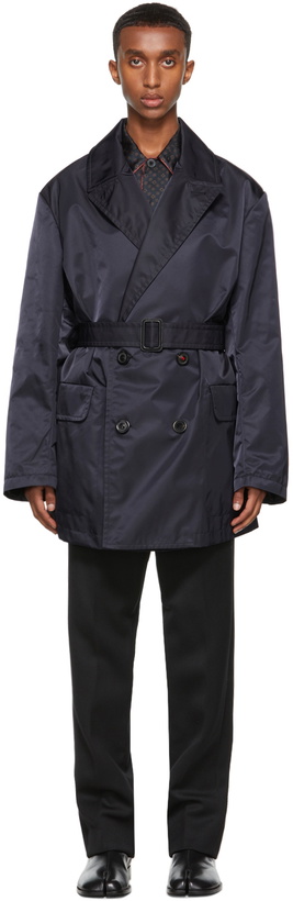 Photo: Maison Margiela Navy Nylon Trench Coat