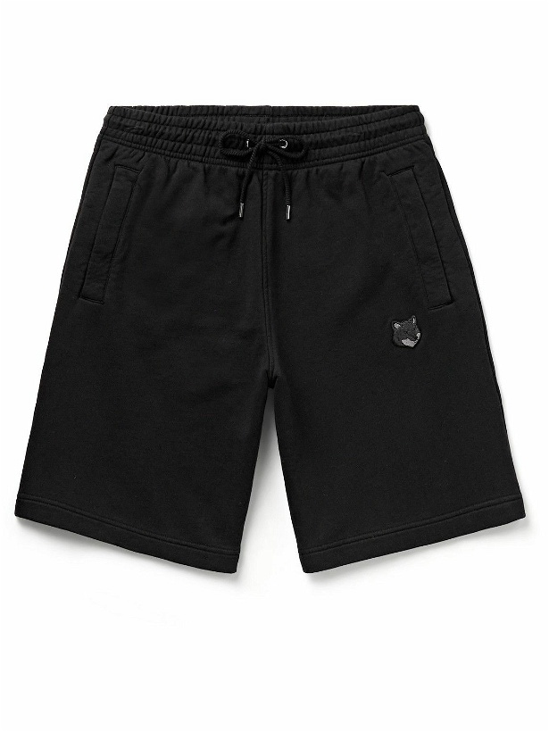 Photo: Maison Kitsuné - Straight-Leg Logo-Appliquéd Cotton-Jersey Drawstring Shorts - Black