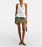Self-Portrait Broderie anglaise peplum linen and cotton top