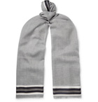 Johnstons of Elgin - Fringed Striped Merino Wool, Cashmere and Silk-Blend Scarf - Gray