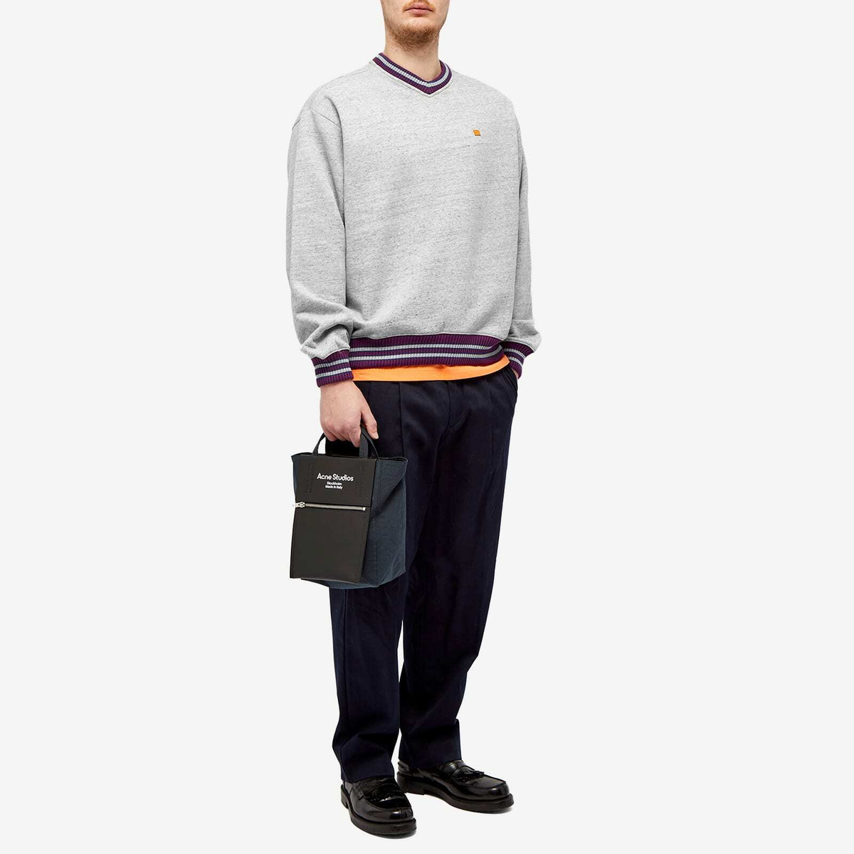 Acne Studios Men's Fiah V Neck Crew Sweat in Marble Grey Melange