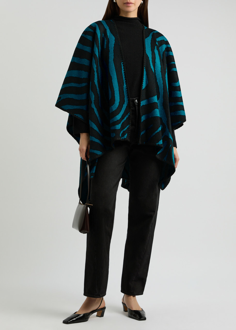 Diane Von Furstenberg Fannie Zebra-jacquard Wool-blend Shawl - Blue - One Size