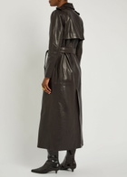 Nour Hammour Scarlett Belted Leather Trench Coat Dark Brown