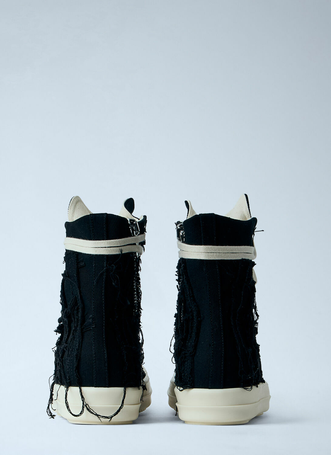 Rick Owens DRKSHDW Frayed Denim High-Top Sneakers