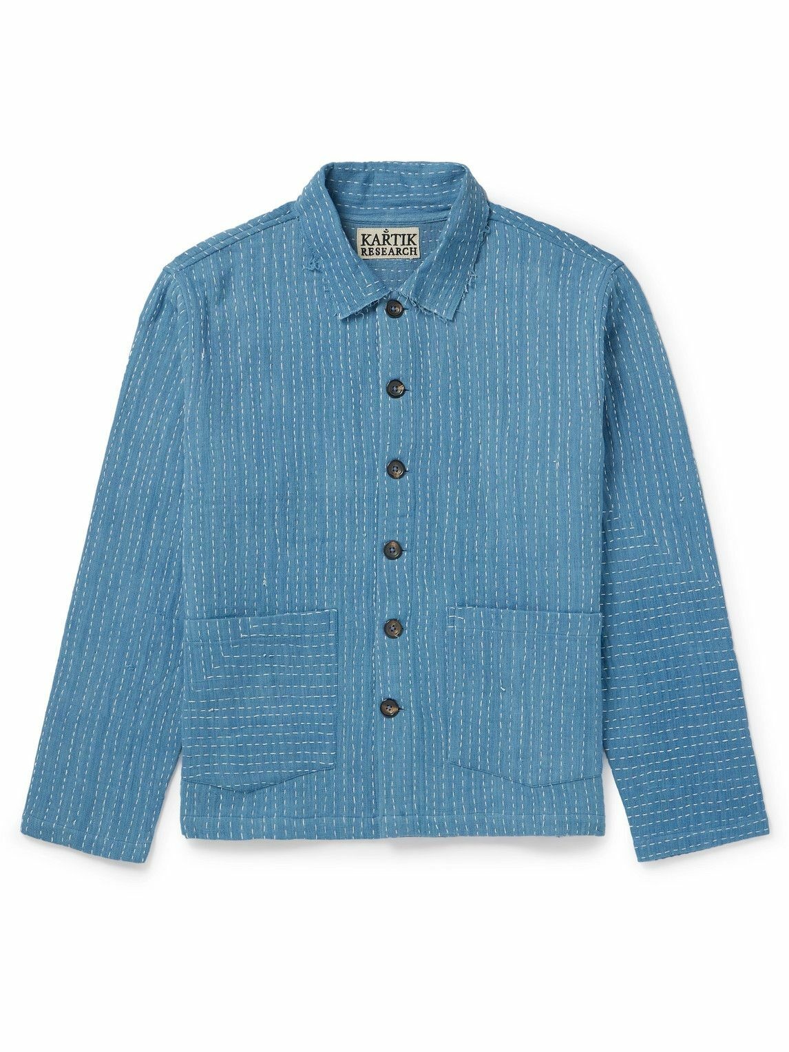 Photo: Kartik Research - Cropped Embroidered Cotton Jacket - Blue