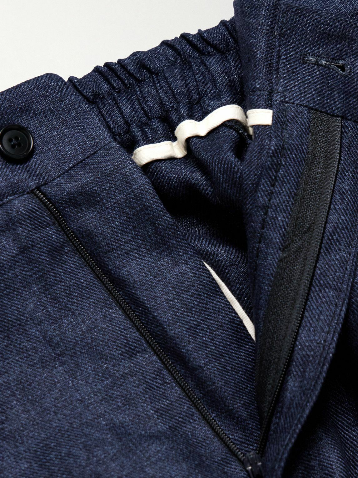 De Petrillo - Straight-Leg Pleated Linen Drawstring Trousers - Blue
