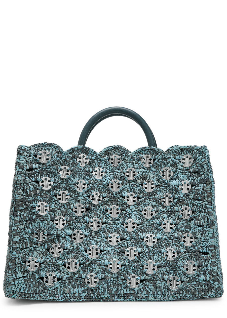 Rabanne Disc-embellished Raffia Tote - Denim - One Size