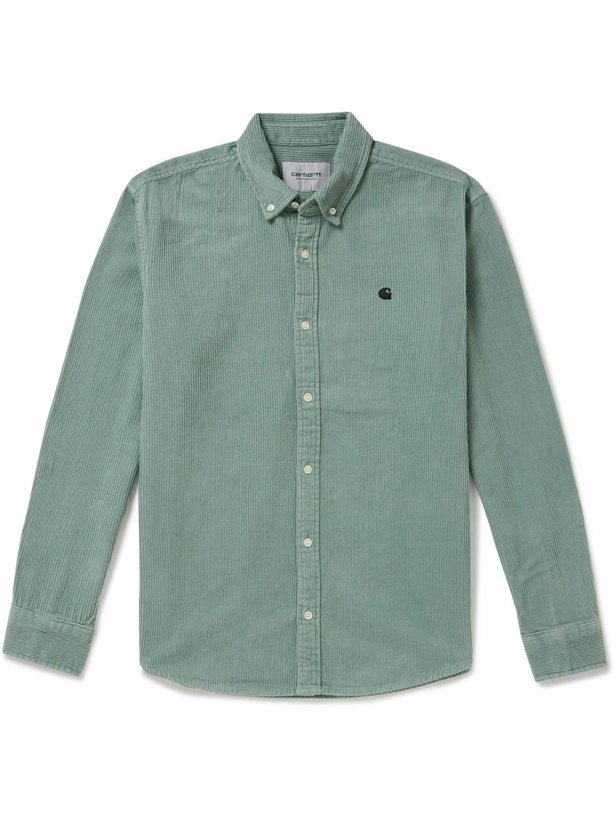 Photo: Carhartt WIP - Madison Button-Down Collar Logo-Embroidered Cotton-Corduroy Shirt - Green
