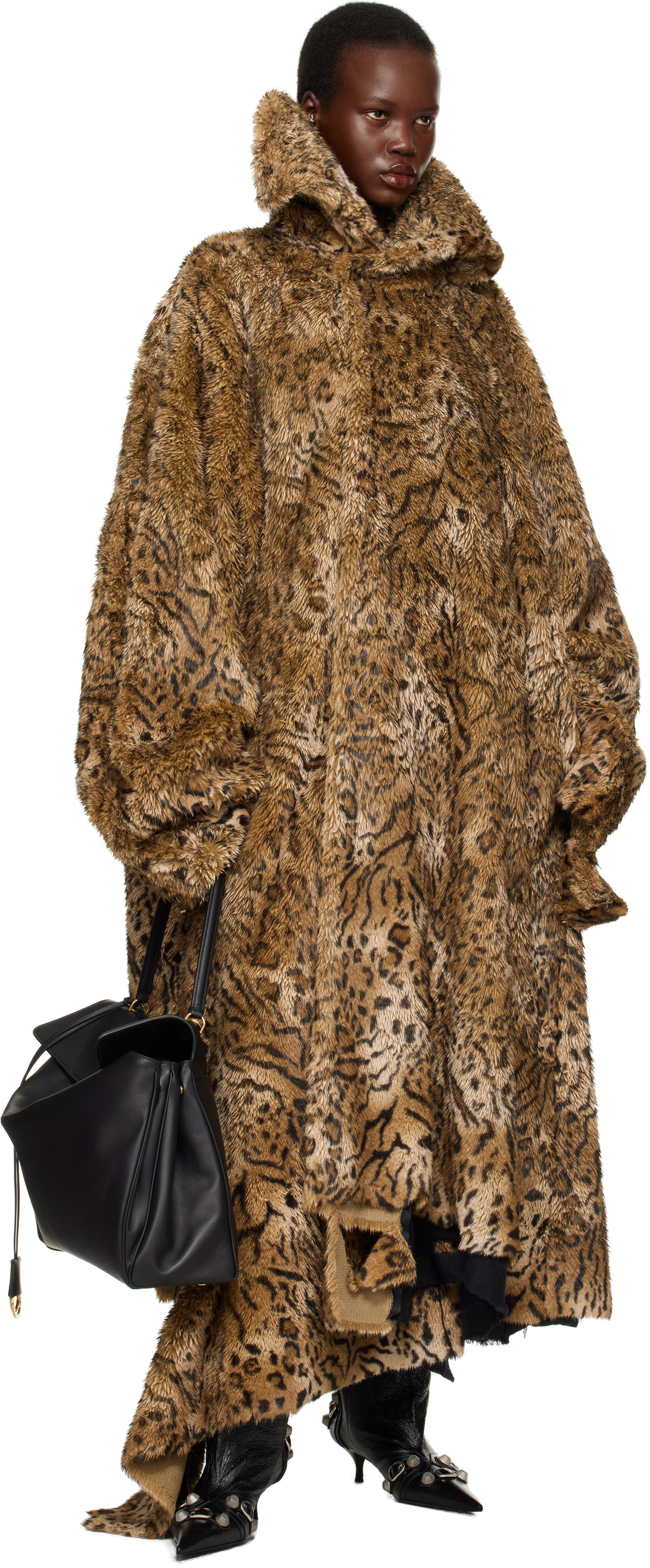 Balenciaga Brown & Black Leopard Faux-Fur Coat Balenciaga