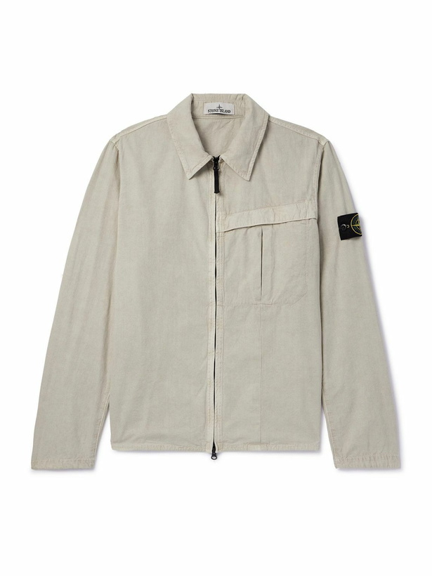 Photo: Stone Island - Logo-Appliquéd Washed Cotton-Canvas Overshirt - Neutrals