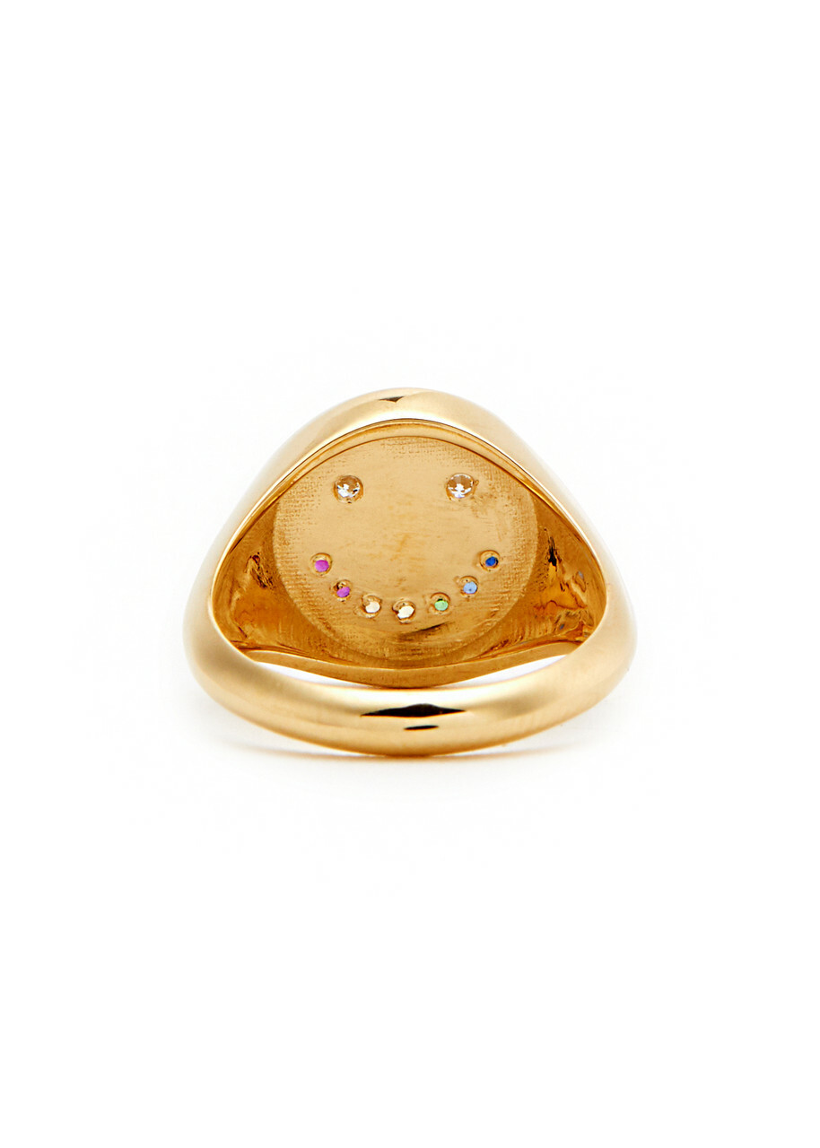 Roxanne First Rainbow Smiley 14kt Gold Signet Ring