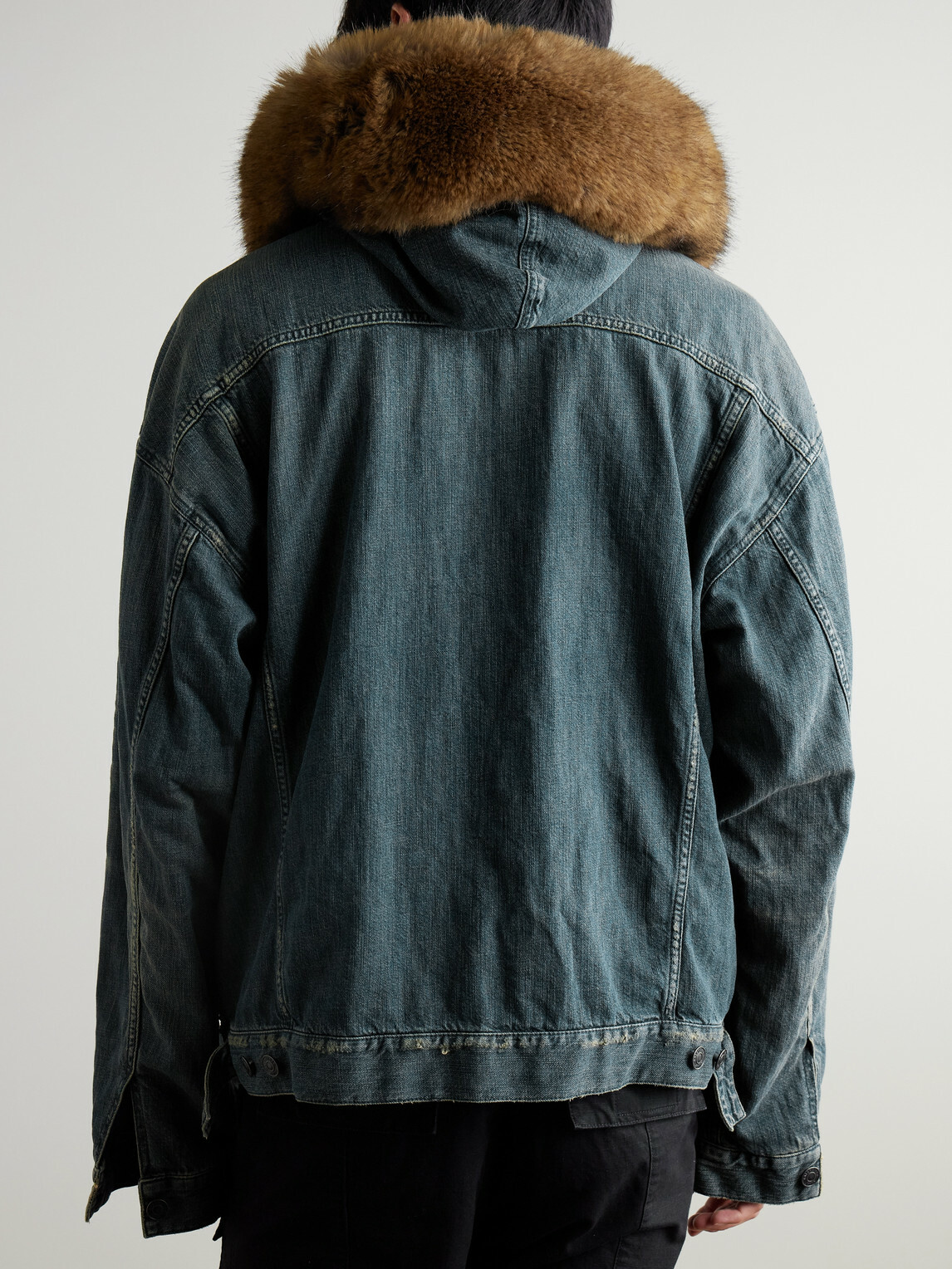 Balenciaga - Plush-Trimmed Hooded Denim Jacket - Blue