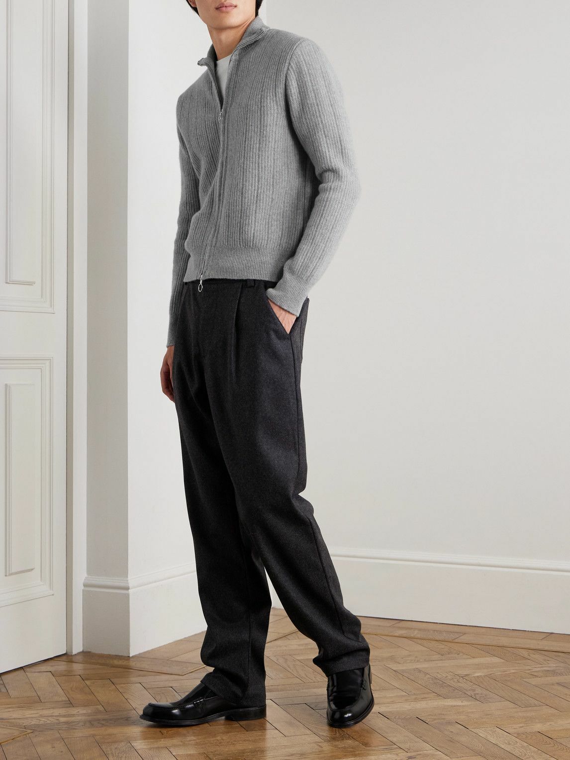 Oliver Spencer - Kilbridge Ribbed Wool Zip-Up Cardigan - Gray