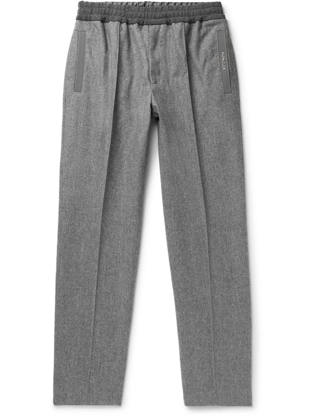 Photo: Moncler - Tapered Virgin Wool-Flannel Drawstring Trousers - Gray