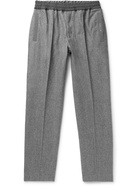 Moncler - Tapered Virgin Wool-Flannel Drawstring Trousers - Gray