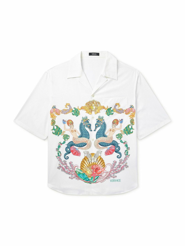 Photo: Versace - Coral Theatre Camp-Collar Printed Cotton-Poplin Shirt - White