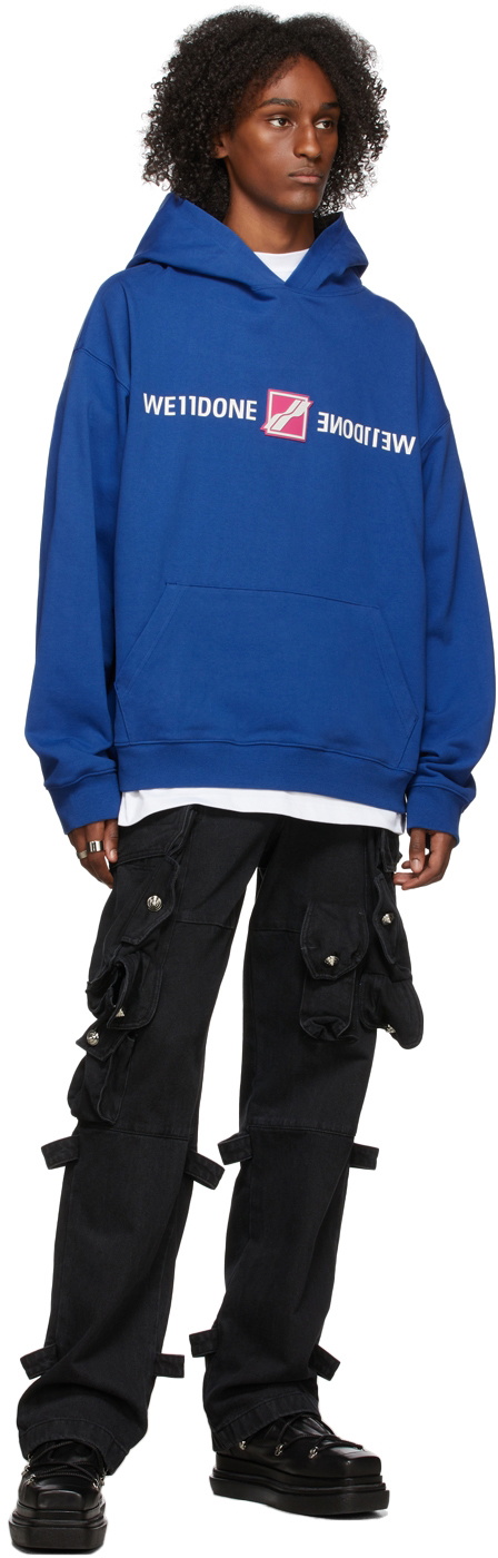 We11done Blue Patched Mirror Logo Hoodie We11done 