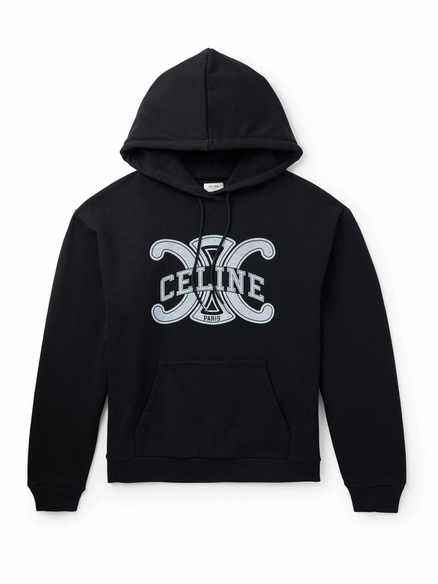 Photo: CELINE - Logo-Print Cotton-Jersey Hoodie - Black