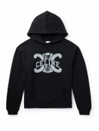 CELINE - Logo-Print Cotton-Jersey Hoodie - Black